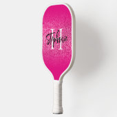 Raquette De Pickleball Ombre de Parties scintillant rose chaud Monogrammé (Gauche)