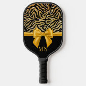 Raquette De Pickleball Ombre Parties scintillant Zebra Gold Bow Monogramm (Recto)