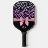 Raquette De Pickleball Ombre Parties scintillant Zebra rose Bow Monogramm (Recto)