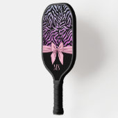 Raquette De Pickleball Ombre Parties scintillant Zebra rose Bow Monogramm (Gauche)