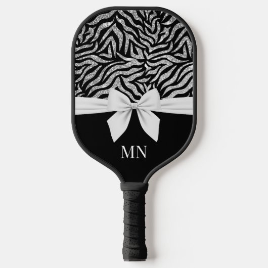 Raquette De Pickleball Ombre Parties scintillant Zebra White Bow Monogram (Recto)