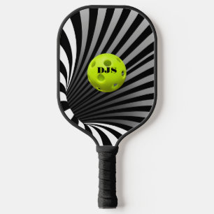Raquette De Pickleball Optical Illusion Black, White Striped 