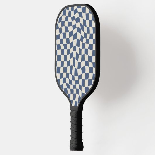 Raquette De Pickleball Option Monogramme Retro Cool Blue Wavy Check (Gauche)