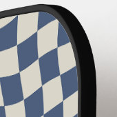 Raquette De Pickleball Option Monogramme Retro Cool Blue Wavy Check (Détail gauche)