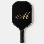 Raquette De Pickleball Or Et Blanc | Monogramme moderne noir (Verso)