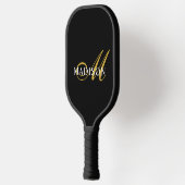 Raquette De Pickleball Or Et Blanc | Monogramme moderne noir (Gauche)