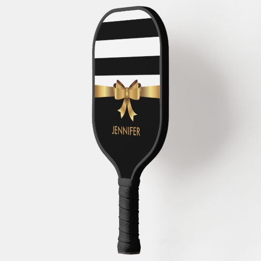 Raquette De Pickleball Or personnalisé, noir gras rayures doré BOW (Gauche)