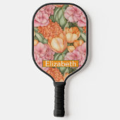 Raquette De Pickleball Orange and Pink Tulip Flowers Personalized (Verso)