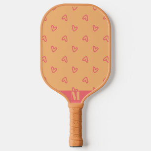 Raquette De Pickleball Orange avec Coeurs roses Monogramme moderne