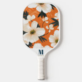 Raquette De Pickleball Orange Blanc Fleuve Bleu Marine Moderne Monogramme (Recto)