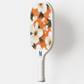 Raquette De Pickleball Orange Blanc Fleuve Bleu Marine Moderne Monogramme (Gauche)