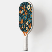 Raquette De Pickleball Orange brûlé et Floral bleu Monogramme moderne (Gauche)