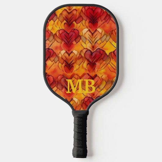 Raquette De Pickleball Orange Jaune Teinture Coeurs Monogramme (Verso)