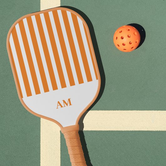 Raquette De Pickleball Orange & White Stripes Country Club Monogram