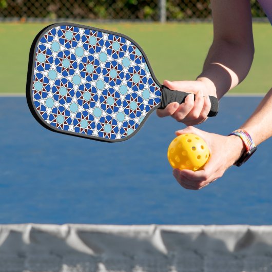 Raquette De Pickleball Oriental Bleu Blanc Marocain Géométrique Art (Insitu)