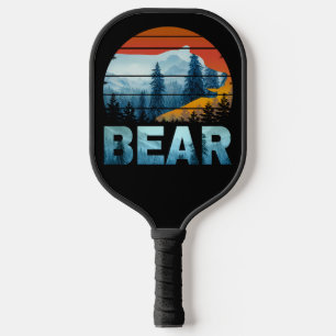 RAQUETTE DE PICKLEBALL OURS VINTAGE NATURE SAUVAGE FORET COUCHER DE SOLEI