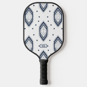 Raquette De Pickleball Pagaie à bascule géométrique bleu et blanc de la M