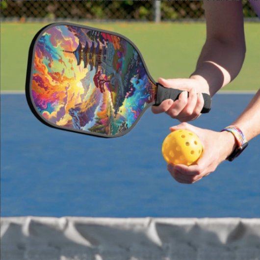 Raquette De Pickleball Pagode et paysage coloré