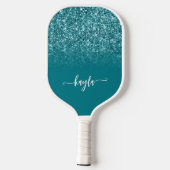 Raquette De Pickleball Pailleté Ombré Moderne Script Turquoise (Verso)