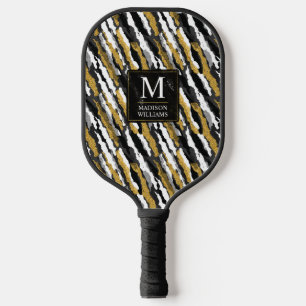 Raquette De Pickleball Paillettes noires et orales motif animal zèbre bla