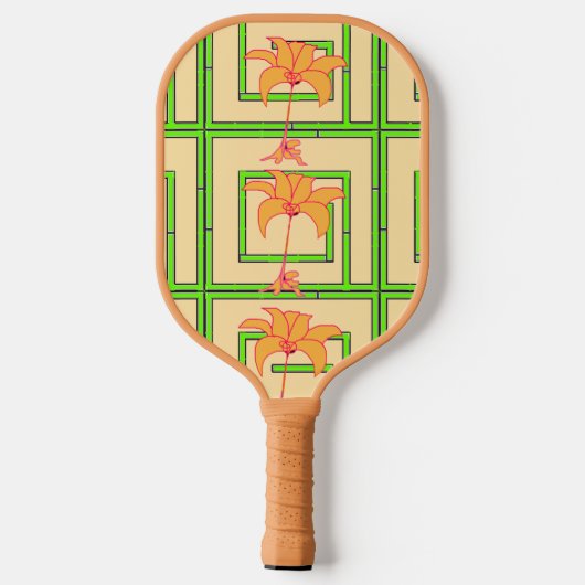 Raquette De Pickleball Pale Jaune Vert Geo Floral (Verso)