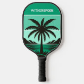 Raquette De Pickleball Palm Tree Silhouette Tropical Green Monogram (Recto)