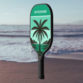 Raquette De Pickleball Palm Tree Silhouette Tropical Green Monogram