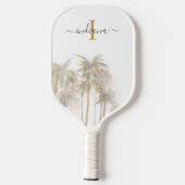 Raquette De Pickleball Palm Trees Tropical Monogramme Nom Script (Verso)