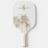 Raquette De Pickleball Palm Trees Tropical Monogramme Nom Script (Recto)
