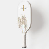 Raquette De Pickleball Palm Trees Tropical Monogramme Nom Script (Gauche)