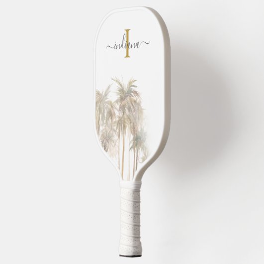 Raquette De Pickleball Palm Trees Tropical Monogramme Nom Script (Gauche)