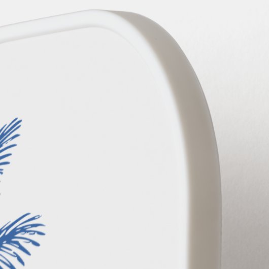 Raquette De Pickleball Palmier bleu et blanc Monogramme de palmier (Détail gauche)