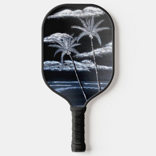 Raquette De Pickleball Palmiers noirs et blancs (Recto)