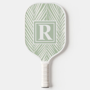 Raquette De Pickleball Palmiers verts et monogramme personnalisables