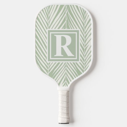 Raquette De Pickleball Palmiers verts et monogramme personnalisables (Recto)