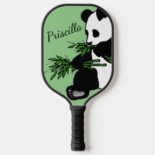 Raquette De Pickleball Panda Géant Mange Bambou Nom Vert (Recto)
