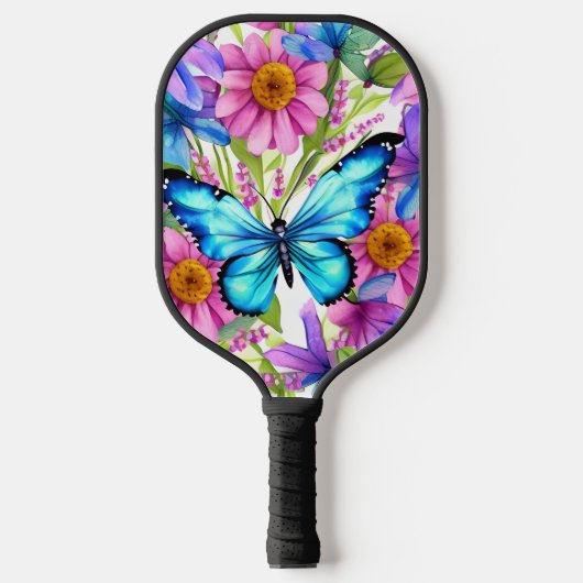 Raquette De Pickleball Papillon bleu dans un champ de fleurs (Recto)