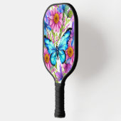 Raquette De Pickleball Papillon bleu dans un champ de fleurs (Gauche)
