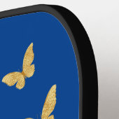 Raquette De Pickleball Papillon de fleurs en or blanc profond bleu minima (Détail gauche)