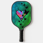 Raquette De Pickleball Papillon noir sur Rainbow Heart (Verso)