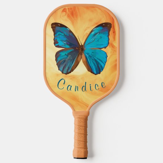 Raquette De Pickleball Papillon Tropical bleu et turquoise couleur Gem (Verso)