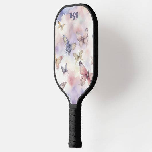 Raquette De Pickleball Papillons d'aquarelle avec monogramme (Gauche)