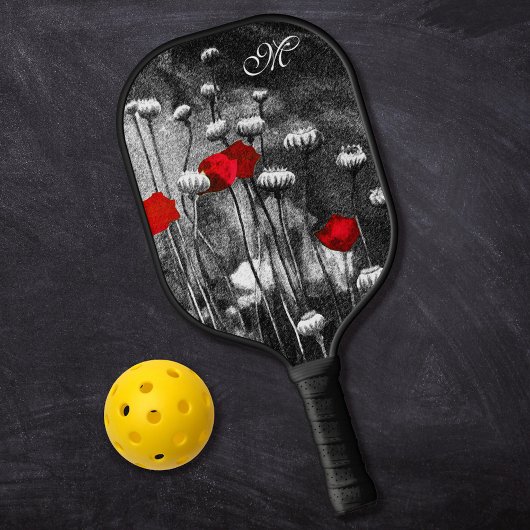 Raquette De Pickleball Papillons noirs blancs Fleurs rouges Fleurs noires