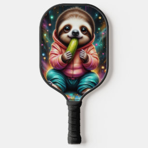 Raquette De Pickleball paresseux mange un cornichon dessin animé mignon