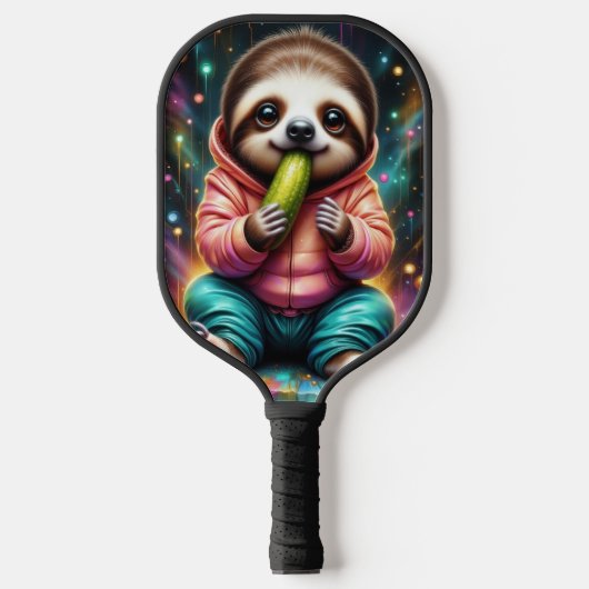Raquette De Pickleball paresseux mange un cornichon dessin animé mignon (Recto)