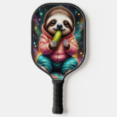 Raquette De Pickleball paresseux mange un cornichon dessin animé mignon (Verso)