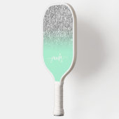 Raquette De Pickleball Parties scintillant Argent Mint Green Ombre Script (Gauche)