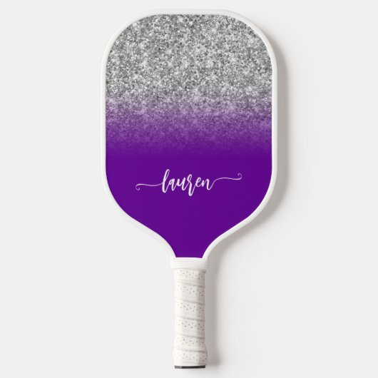 Raquette De Pickleball Parties scintillant Argent Violet Violet Ombre mod (Recto)