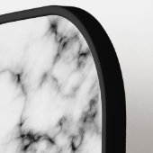 Raquette De Pickleball Parties scintillant brillante en marbre blanc noir (Détail gauche)