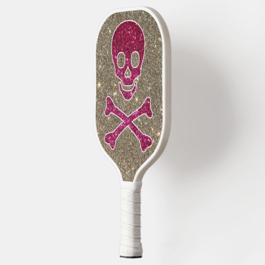 Raquette De Pickleball Parties scintillant crâne rose et argent Cool asse (Gauche)